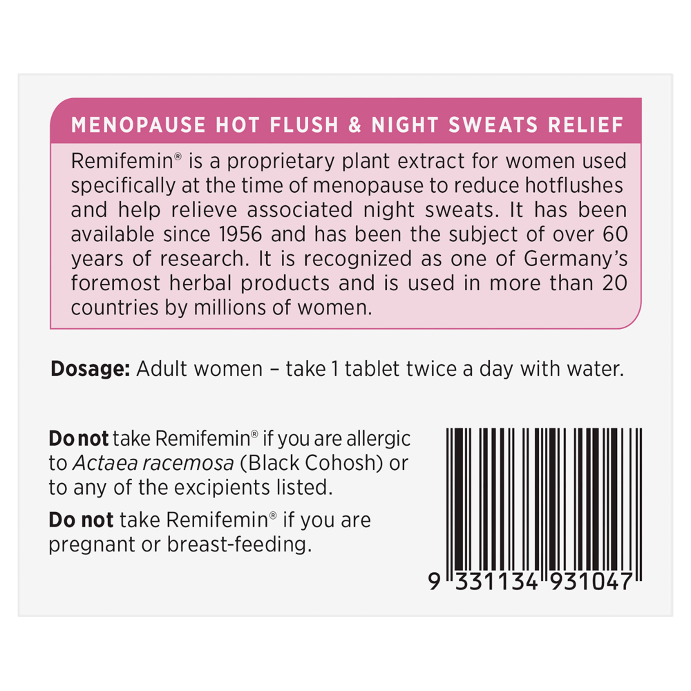 Remifemin Natural Plant Extract Menopause Relief 100 Tablets